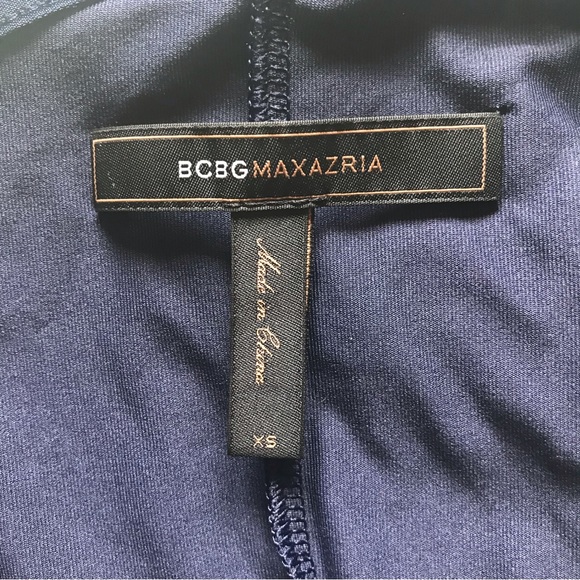 BCBGMaxazria Navy Blue Asymmetrical Beaded Maxi Dress - Picture 6 of 8